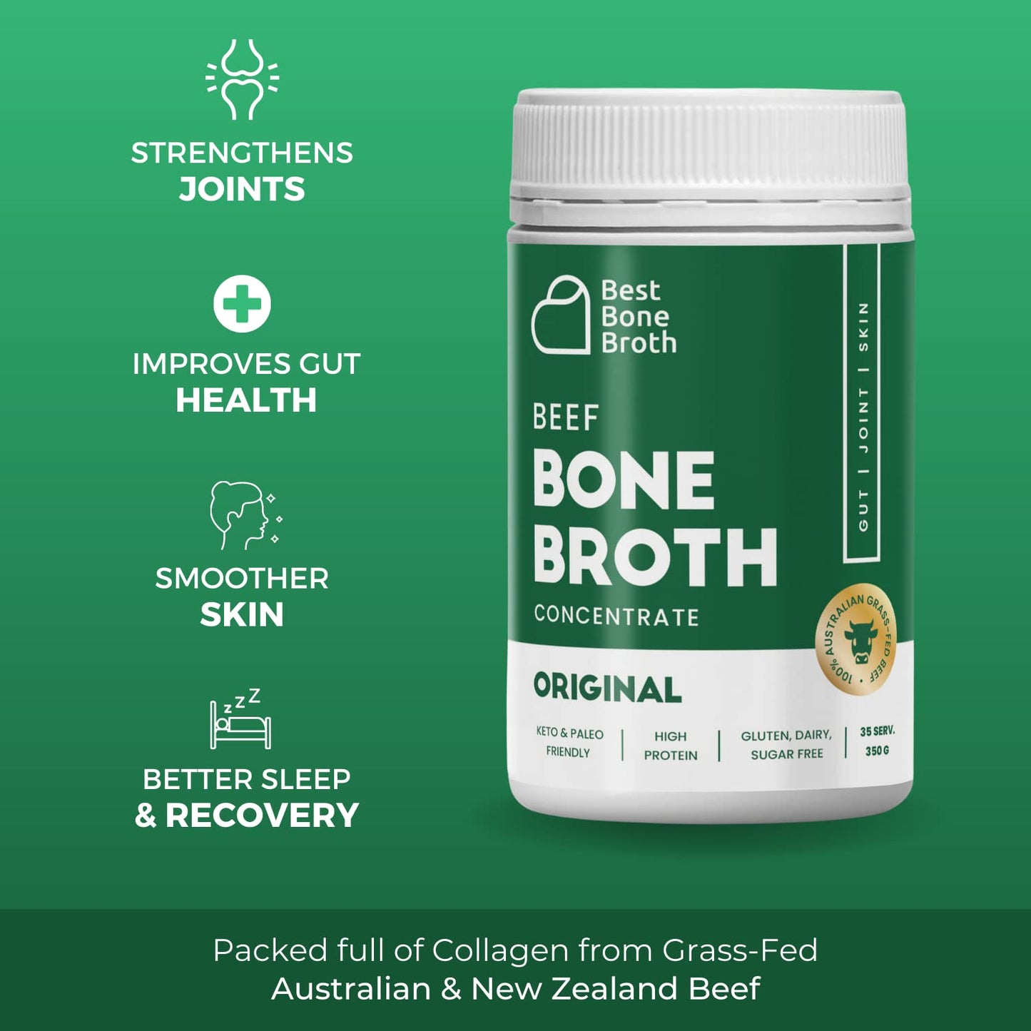 Best Bone Broth Beef Bone Broth Concentrate, Grass Fed, 12.35 Ounce, 35 Servings, Keto & Paleo Friendly, Just Add Water