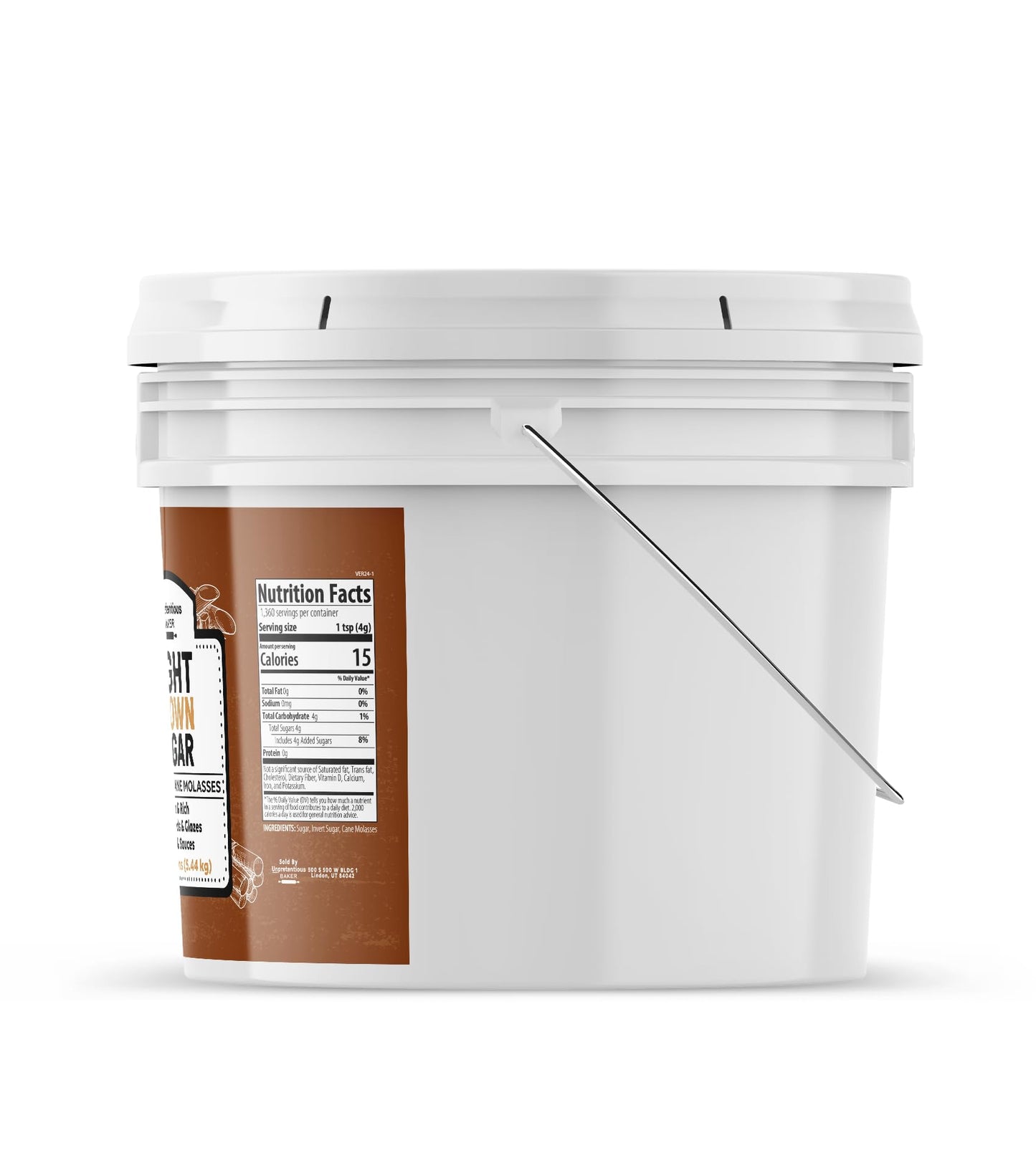 Unpretentious Light Brown Sugar, 2 Gallon Bucket, 190.08 Ounce, Made with Cane Molasses