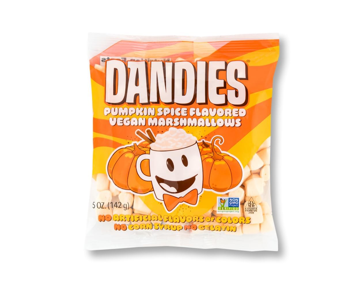 Dandies Pumpkin Vegan Marshmallows, No Artificial Flavorings, Food Dyes, Corn Syrup, Or Gelatin, Perfect For Hot Chocolate, Desserts, Or Snacking