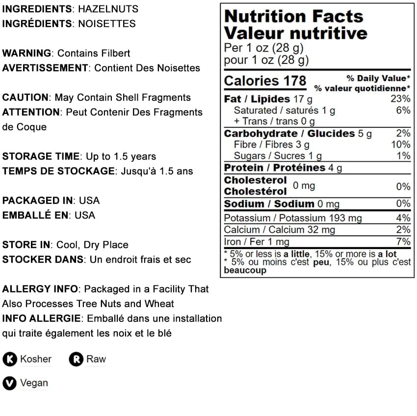 Food To Live - Raw Hazelnuts, 1 Pound Filberts, Whole Nuts, No Shell, Unsalted, Kosher, Vegan, Bulk. Wholesome Snack. Rich In Vitamin E. Great For Baking, Trail Mixes, As A Topping.