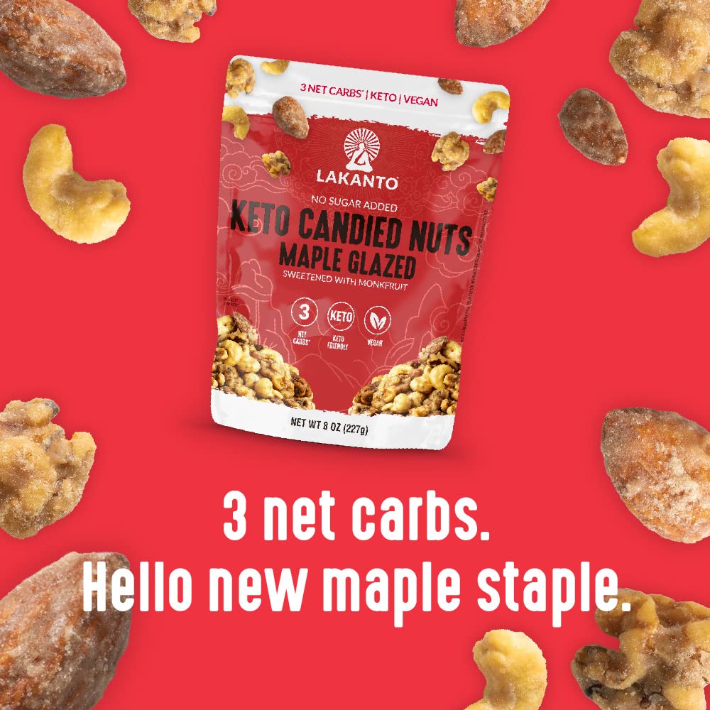 Lakanto Candied Nuts Maple Glazed - No Sugar Added, Sweetened with Monk Fruit, 3 Net Carbs, Keto Diet Friendly, Vegan, On the Go