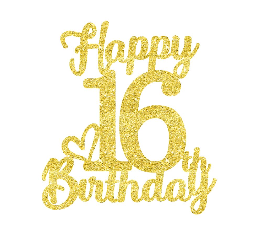16 Birthday Cake Toppers-Gold Glitter, 16Th Cake Topper For Boy,16 Cake Topper For Girl, 16Th Birthday Decorations,16Th Birthday