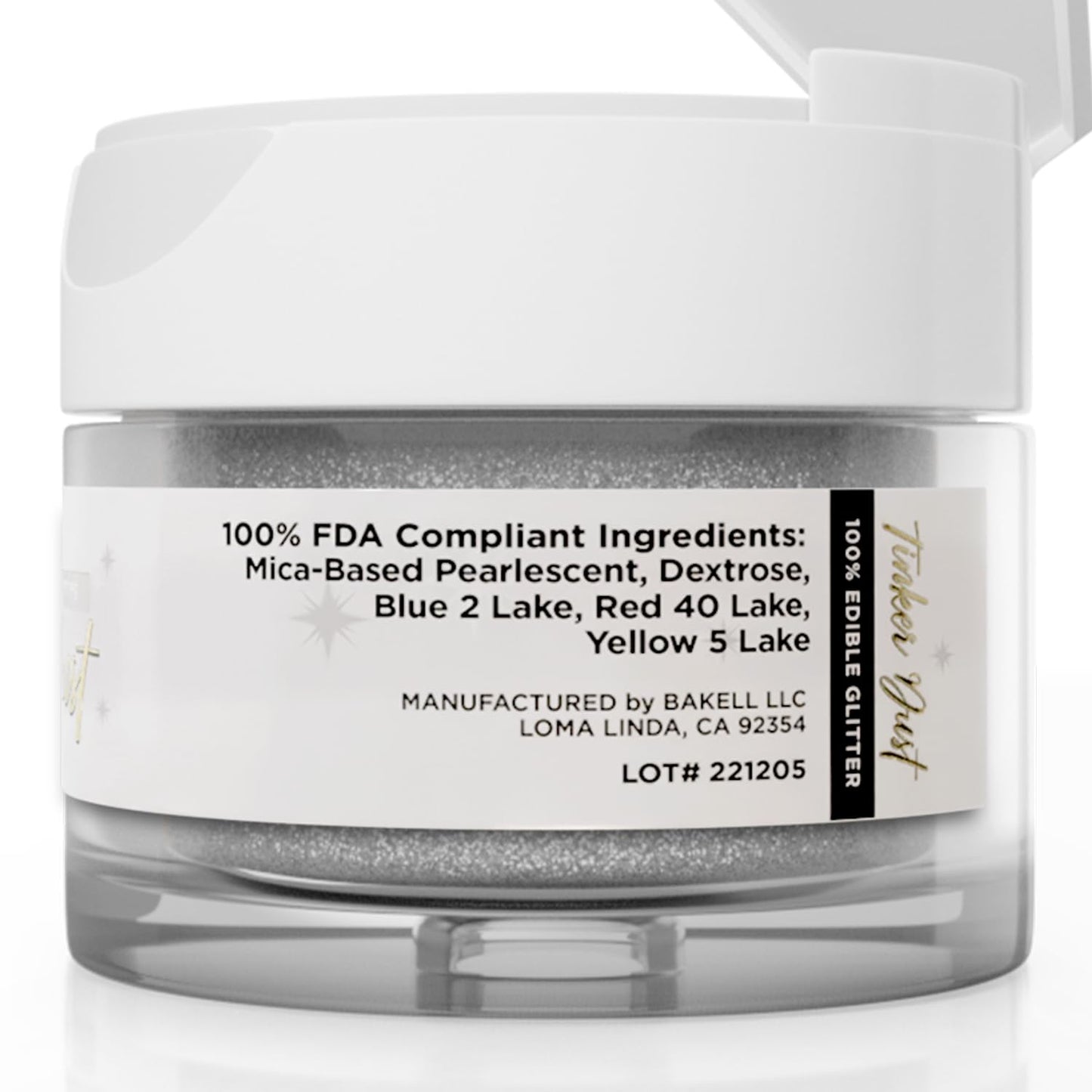 Bakell Tinker Dust - Silver (5G 1X Jar) | Edible Glitter For Cakes, Cupcakes, Cake Pops, Drinks