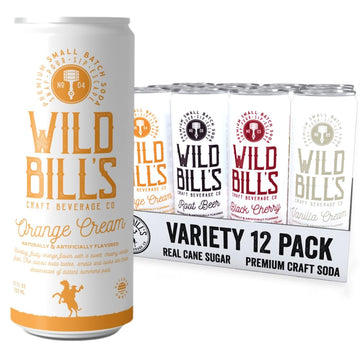Wild Bills Craft Soda Variety Pack, 4 Flavors, Caffeine Free, Pure Cane Sugar, 12 Oz, 12 Pack