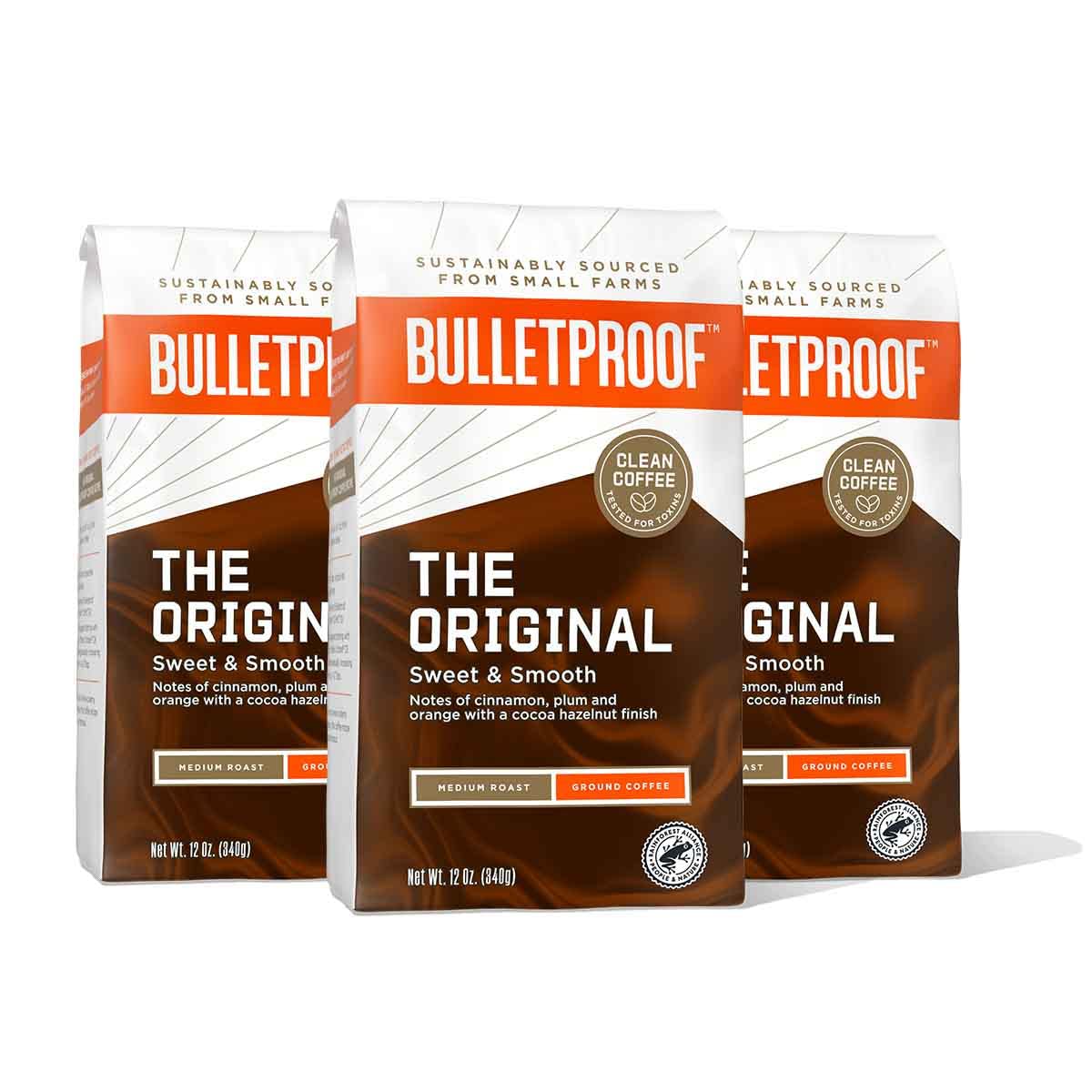 Bulletproof Original Medium Roast Ground Coffee, 12 Ounces (Pack Of 3), 100% Arabica Coffee Sourced From Central And South Ameri