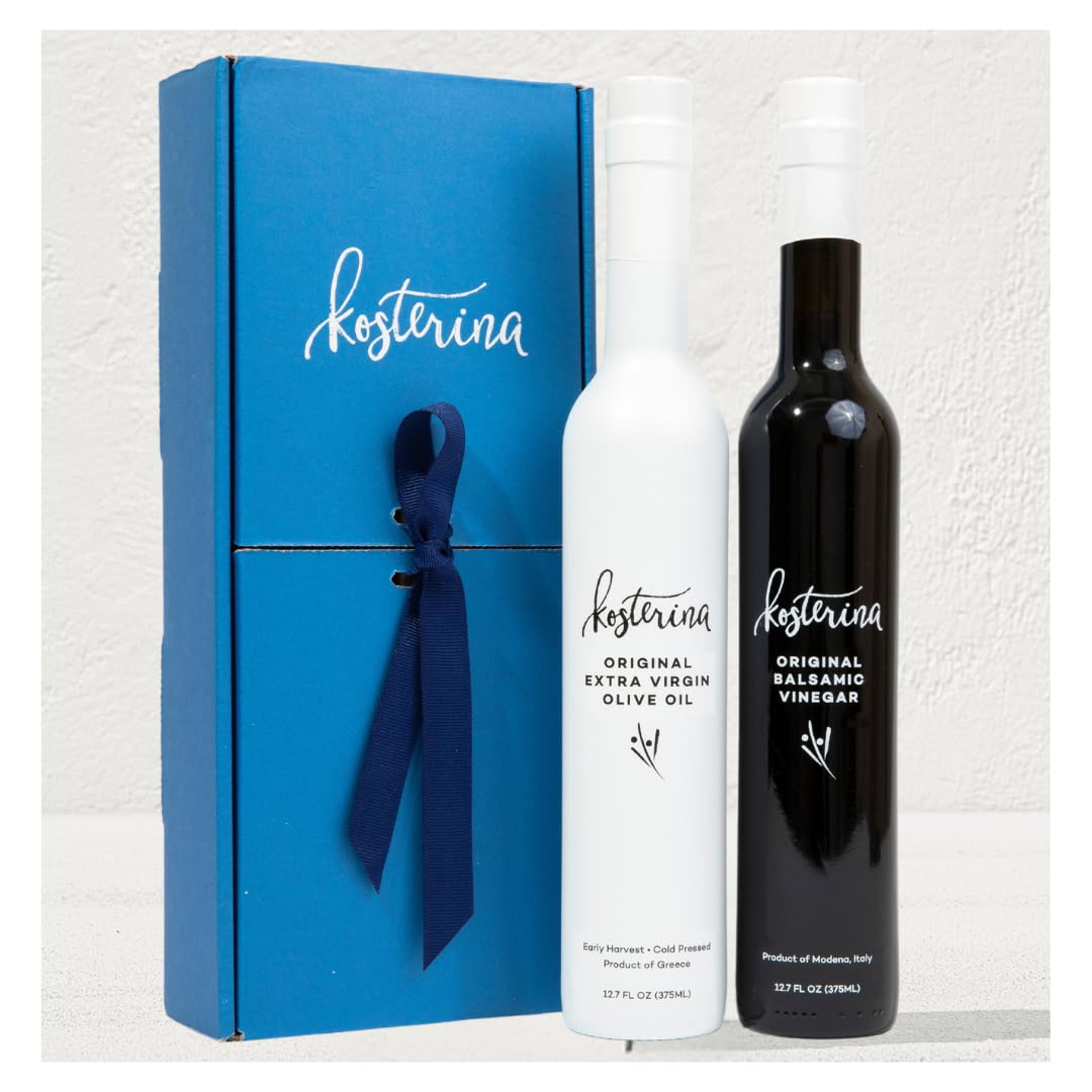 Kosterina - Dipping Duo Gift Set - Cold-Pressed Premium Greek EVOO and Rich Balsamic Vinegar, Great for Savory Appetizers & Entr