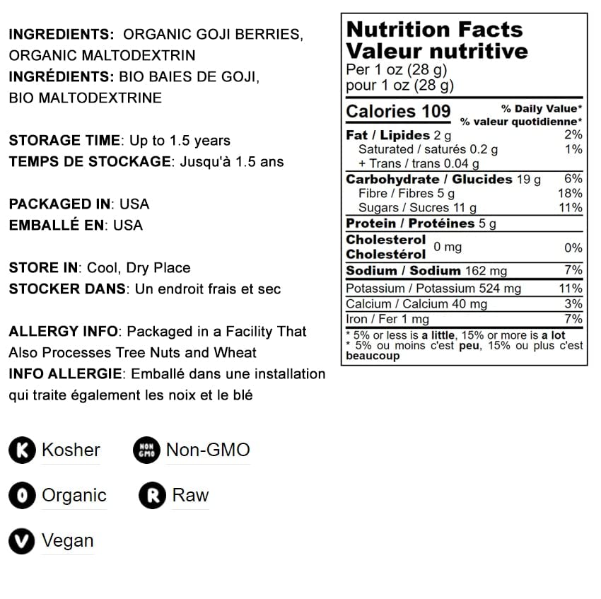 Food To Live Organic Goji Berry Powder, 6 Pounds - Non-Gmo, Kosher, Raw, Vegan, Bulk, Contains Maltodextrin