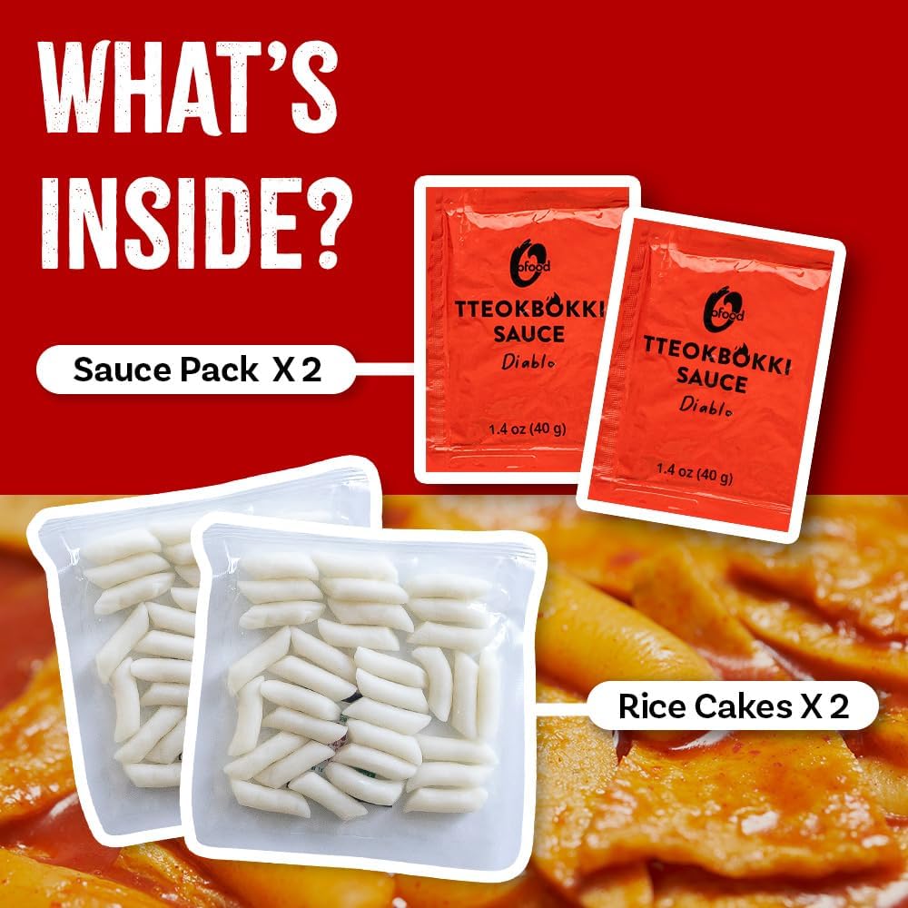 C OFood Garlic Tteokbokki  Gluten-Free Korean Rice Cakes  Authentic Spicy Korean Street Food Snack  Perfect with Cheese and Ramen Noodles  Ready to Eat  No MSG  No Corn Syrup  Pack of 2