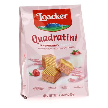 Loacker Quadratini Premium Raspberry-Yogurt Wafer Cookies, 220g/7.76oz