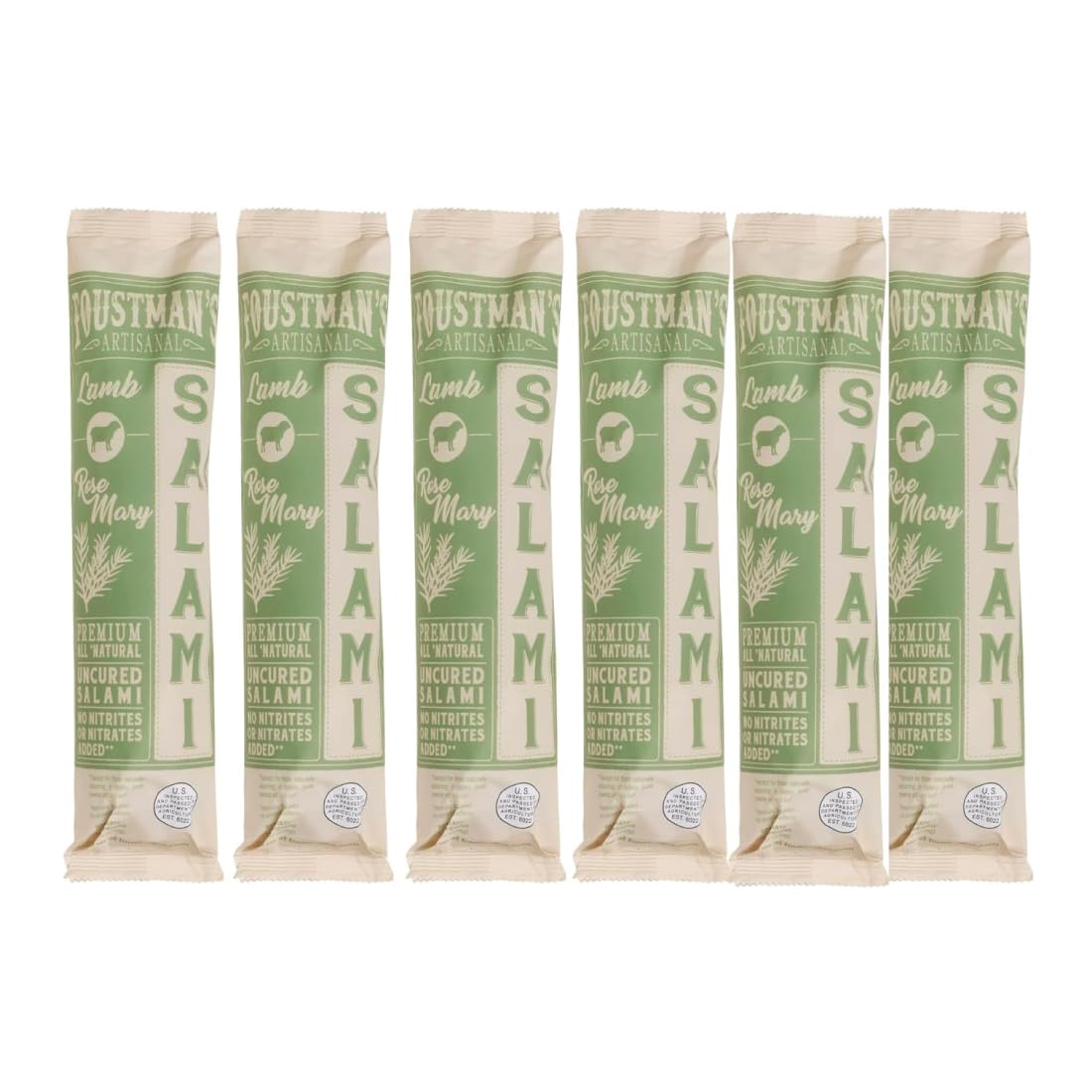 Foustman's Salami Rosemary Lamb Artisanal, Nitrate-Free, Naturally Cured, Gluten-Free, Dairy-Free, No Pork, Pack of 6, 8 Oz Each