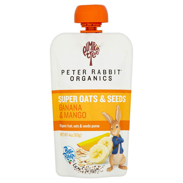 Pumpkin Tree Peter Rabbit Organics Super Oats & Seeds, Puree Squeeze Pouch, Banana & Mango, 4 Ounce (Pack Of 10)