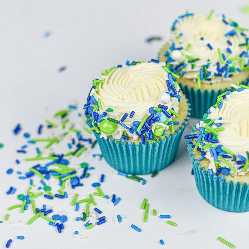 Sweets &   Boutique Cake Sprinkles - Navy Jimmies, Green Nonpareils, Blue Sugar Crystal, Lime Sugar Pearl - 4 Ounce Pack