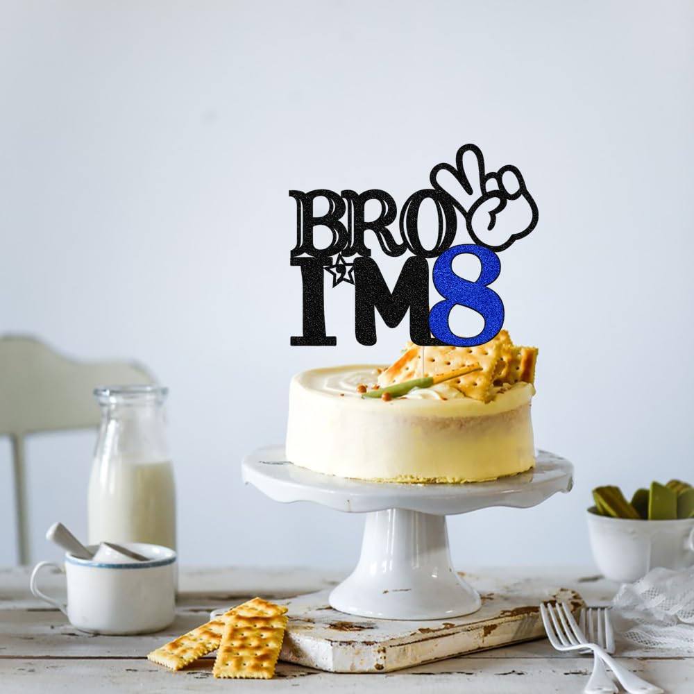 Bro I'M 8 Cake Topper- 8Th Birthday Cake Picks, Officially Teenager Cake Topper, Boy 8Th Birthday Cake Decorations - 8 Years Old