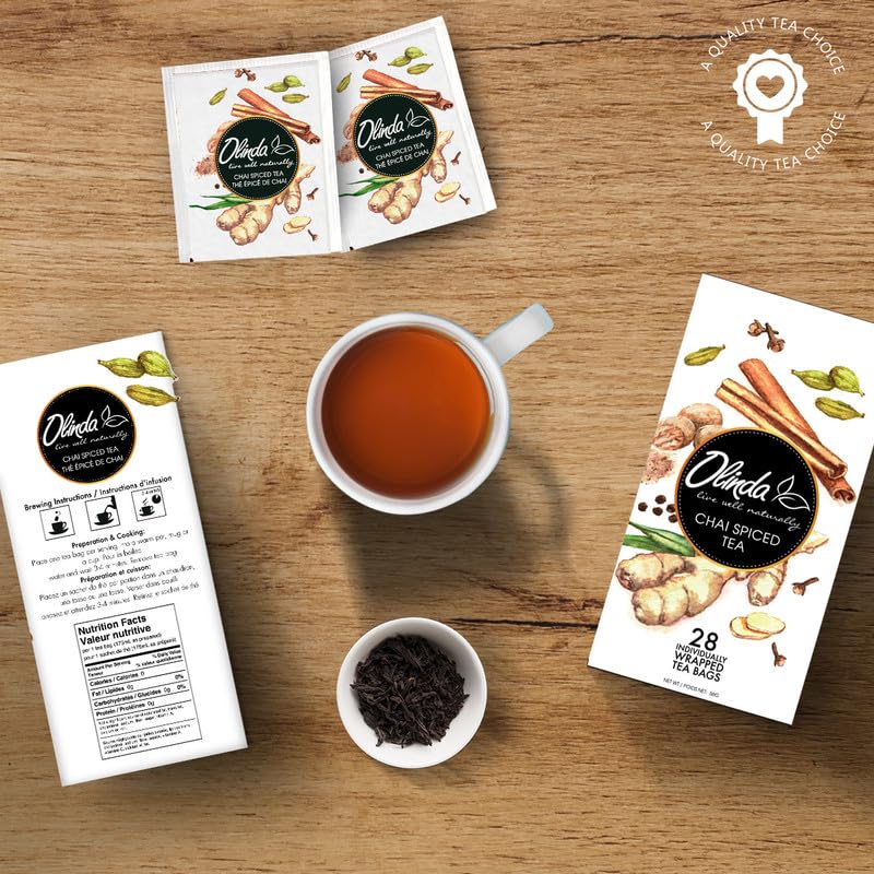 Olinda Chai Spiced Black Tea Organic Ceylon Cinnamon Ginger Cardamom Fall Tea Bags Caffeinated Tea Bags Brew Hot Or Cold Festive