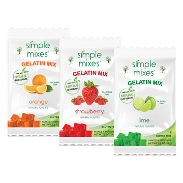 Simple Mixes Natural Gelatin Dessert, Variety Pack, Strawberry, Orange, & Lime, Healthy Snack, Dye-Free, No Gluten or Fat, Koshe