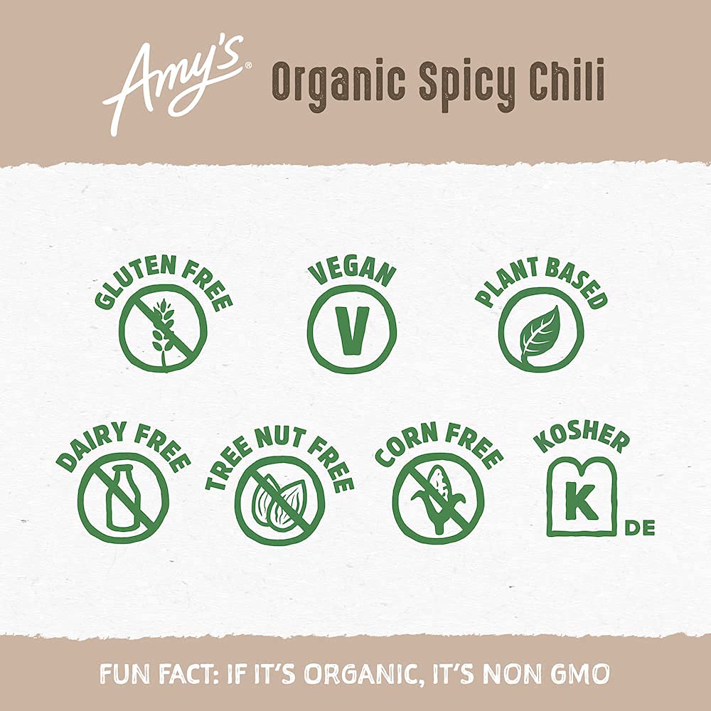 Amy's Organic Chili, Vegan Spicy Chili, Gluten Free, Made With Red Beans and Tofu, 14.7 Oz (12 Pack)