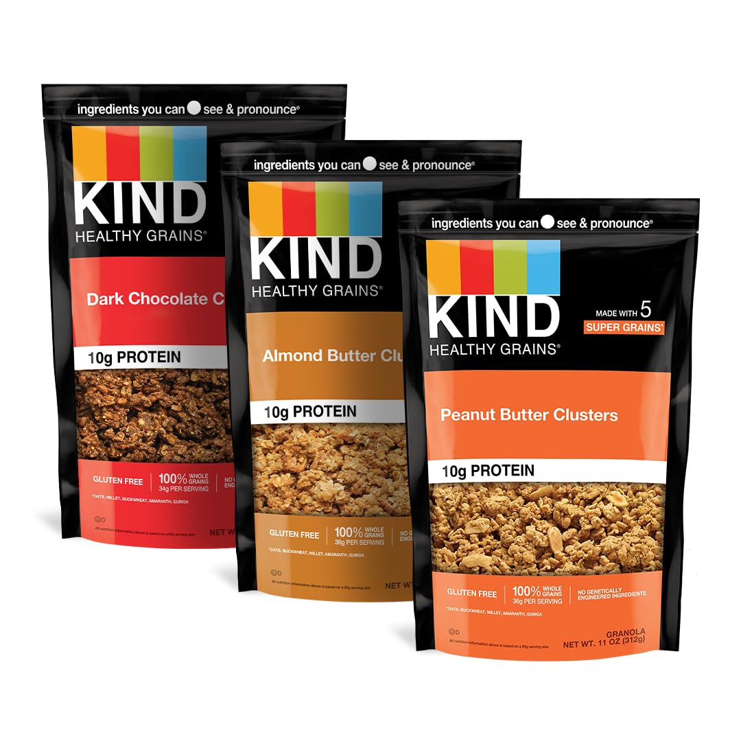 KIND Healthy Grains Clusters, Granola Variety Pack, Healthy Snacks, Good Source of Fiber, Gluten Free, Whole Grains and Oats, 10