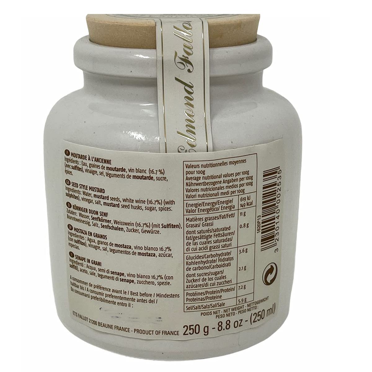 Edmond Fallot Old Fashion Grain Mustard Stone Jar - 8.8 Ounces