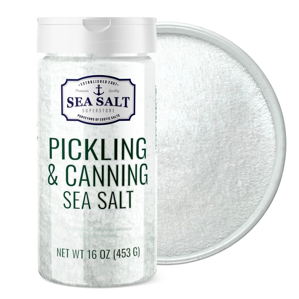 Sea Salt Superstore Pickling & Canning Salt, Non-Iodized, 1 lb Shaker, Fine Sea Salt for Brining
