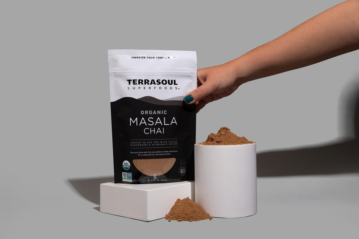 Terrasoul Superfoods Organic Instant Masala Chai, 6.35Oz - 30 Servings | Mushroom Coffee Alternative | Energy, Focus, And Immuni