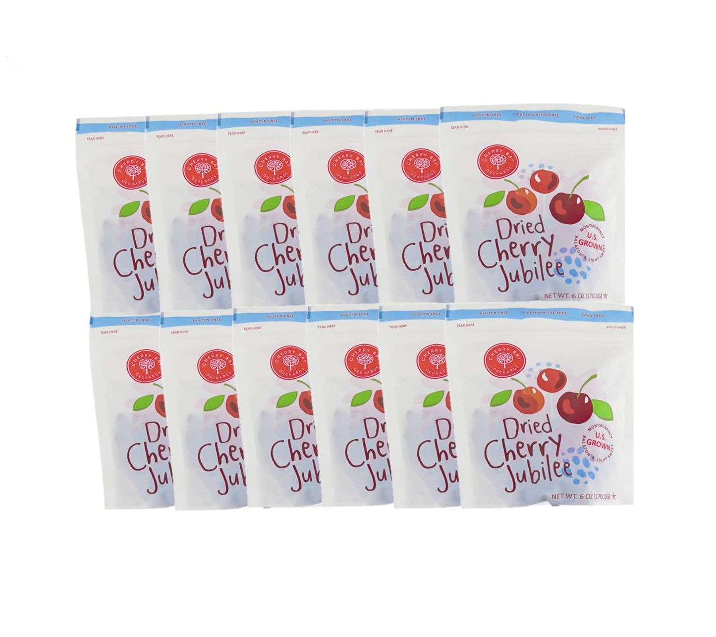 Cherry Bay Orchards Dried Cherry Mix - Pack of Twelve 6oz Bags (Total 72 oz) - Includes Montmorency, Balaton and Light Sweet che