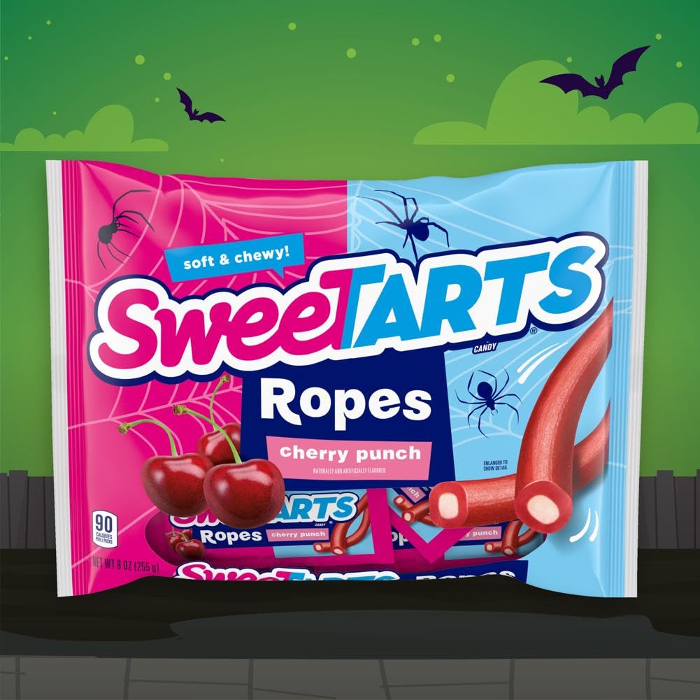 SweeTarts Ropes Candy, Halloween Trick or Treat Packs, 9oz Bag