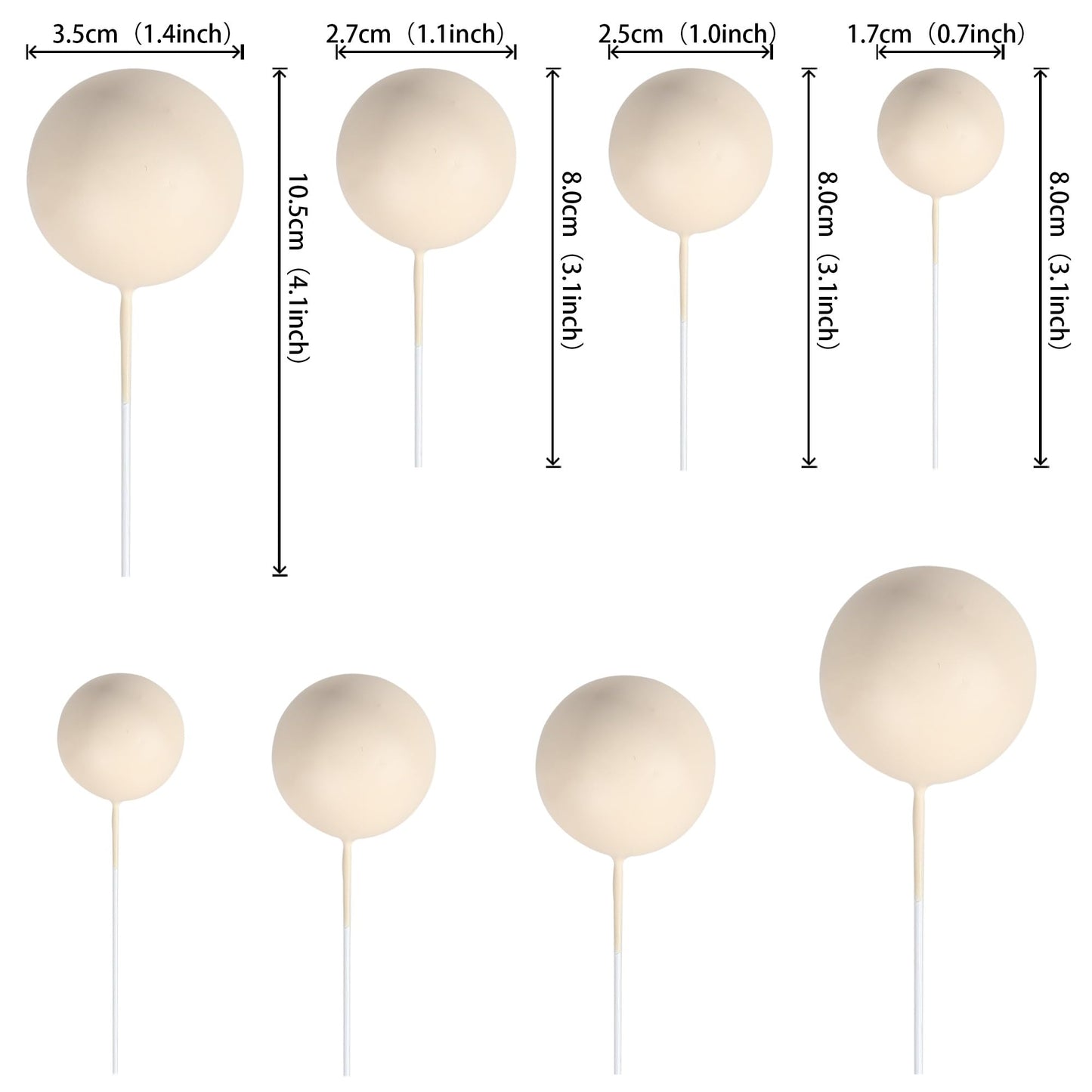 Rssta i Foam and Metal Cake Toppers, 30 PCS Mini Balloon Balls, Khaki, Model XM402, Baby Shower, Birthday, Wedding Decorations