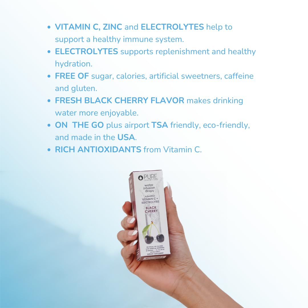 Pure Inventions Water Infusion Drops - Antioxidants, Vitamin C, Electrolytes - 0.34 Fl Oz - Black Cherry
