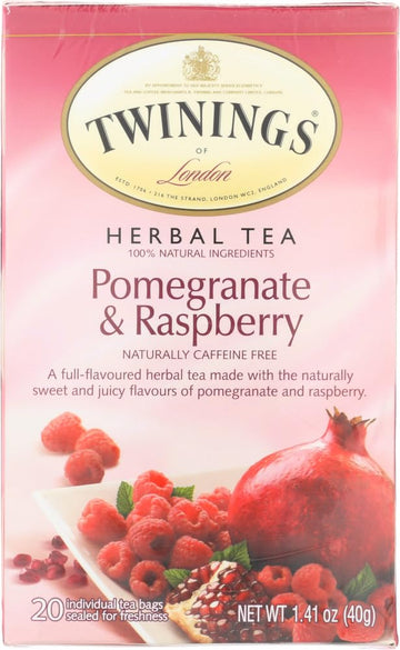 Twinings Tea Herbal Tea - Pomegranate and Raspberry - Case of 6 - 20 Bags