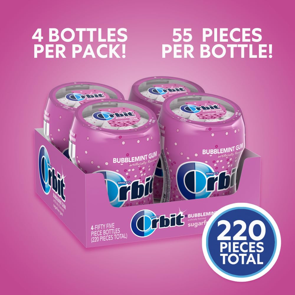 Orbit Bubblemint Sugar Gree Chewing Gum Bulk Pack, 55 Piece Bottle (Pack Of 4)