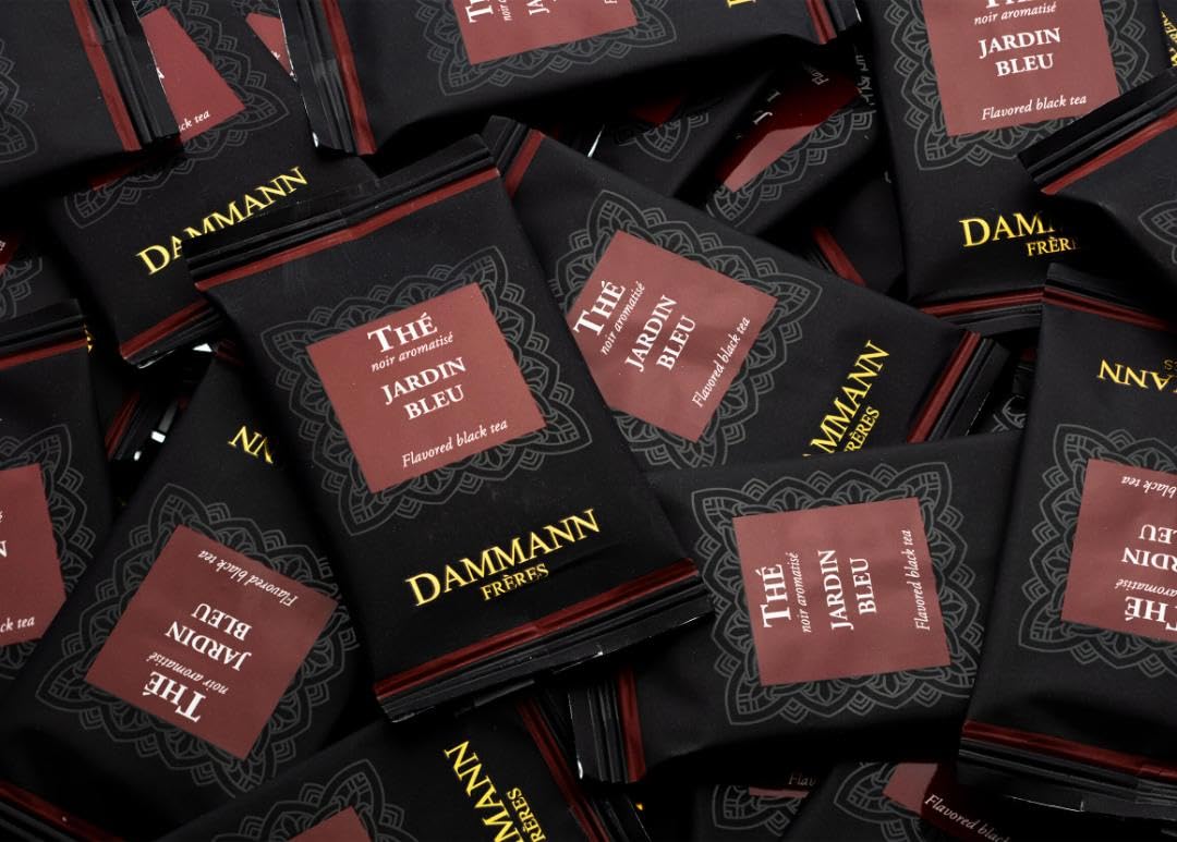 Dammann Freres Sachets  Jardin Bleu Tea Bags  enhanced Gourmet French Black Tea  Blend Strawberry  Rhubarb Flavors  Individually Wrapped  24 Count (Single Pack)