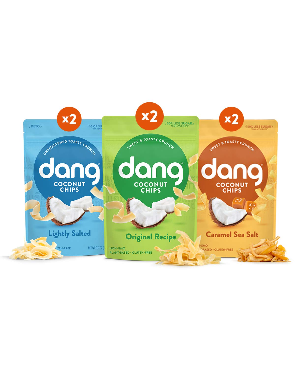 DANG Toasted Coconut Chips, Vegan, Gluten Free, Non-GMO, 3.17 oz, Variety Pack (Pack of 6)
