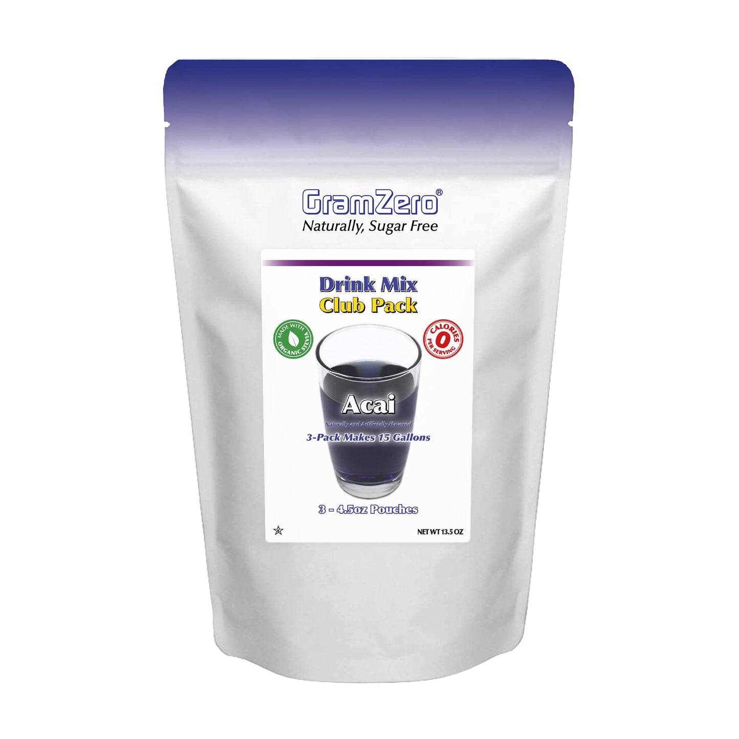 Gramzero Acai Zero Calorie Sugar Free Drink Mix, Great For Nutrition Club Loaded Tea, Stevia Sweetened