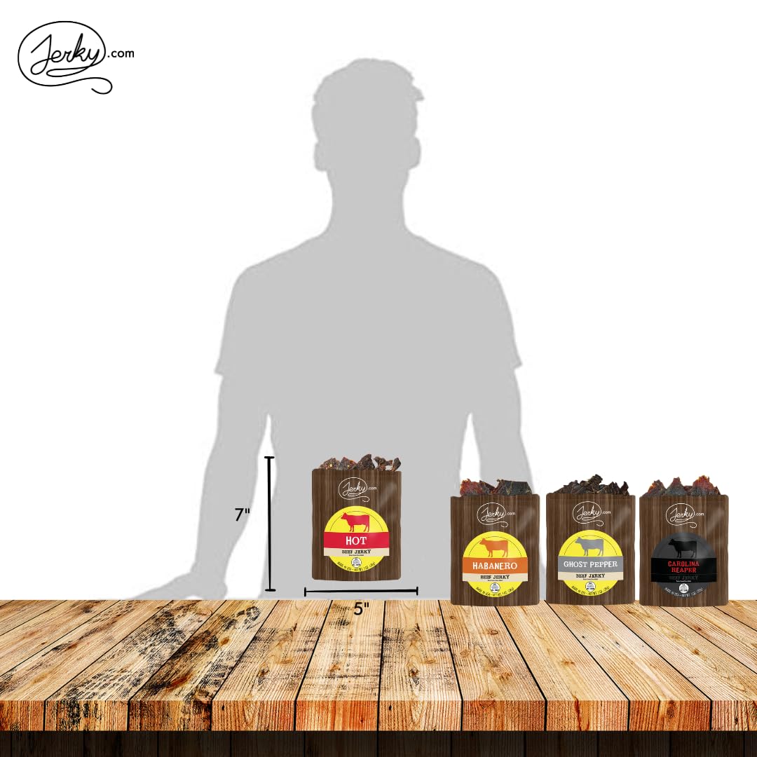 Jerky.Com Hot Jerky Sampler - Featuring Habanero, Ghost Pepper, Carolina Reaper, And Classic Hot Beef Jerky - Perfect For Heat S