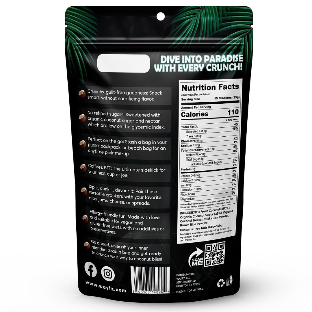Roasted Coconut Crackers - Vegan Snack & Gluten Free Cracker Made with 100% Real Coconut - Organic, Dairy Free, Non-GMO, Lightly