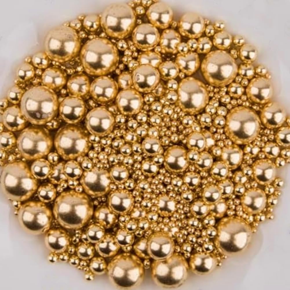 Sentovac Bright Gold Pearl Sugar Sprinkles For Cake Decorating | Mixing Size Cupcake Toppers | 1 Bottle 4.23Oz/ 120G Decorating Celebrations Wedding Shower Party Chirstmas Supplies