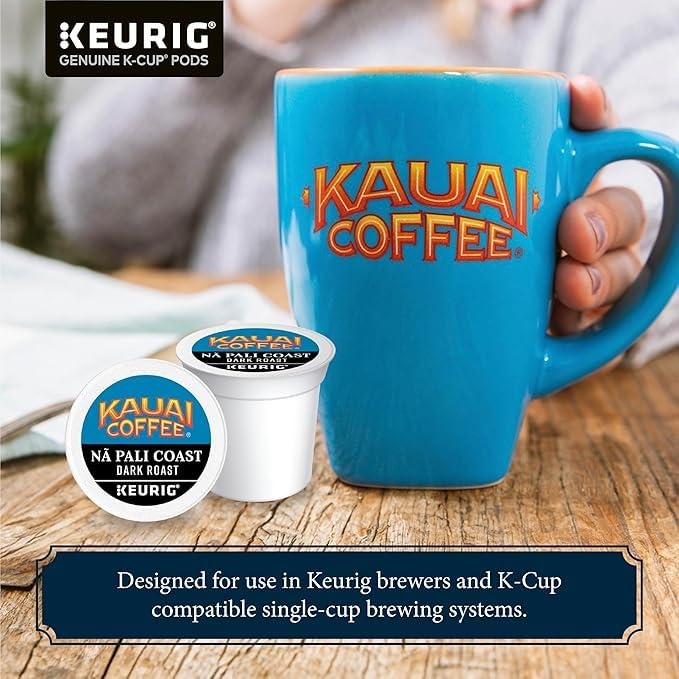 Kauai Coffee Na Pali Dark Roast Coffee Pods - Compatible with Keurig K-Cup malt-inspired, 10 Count (Pack of 6)