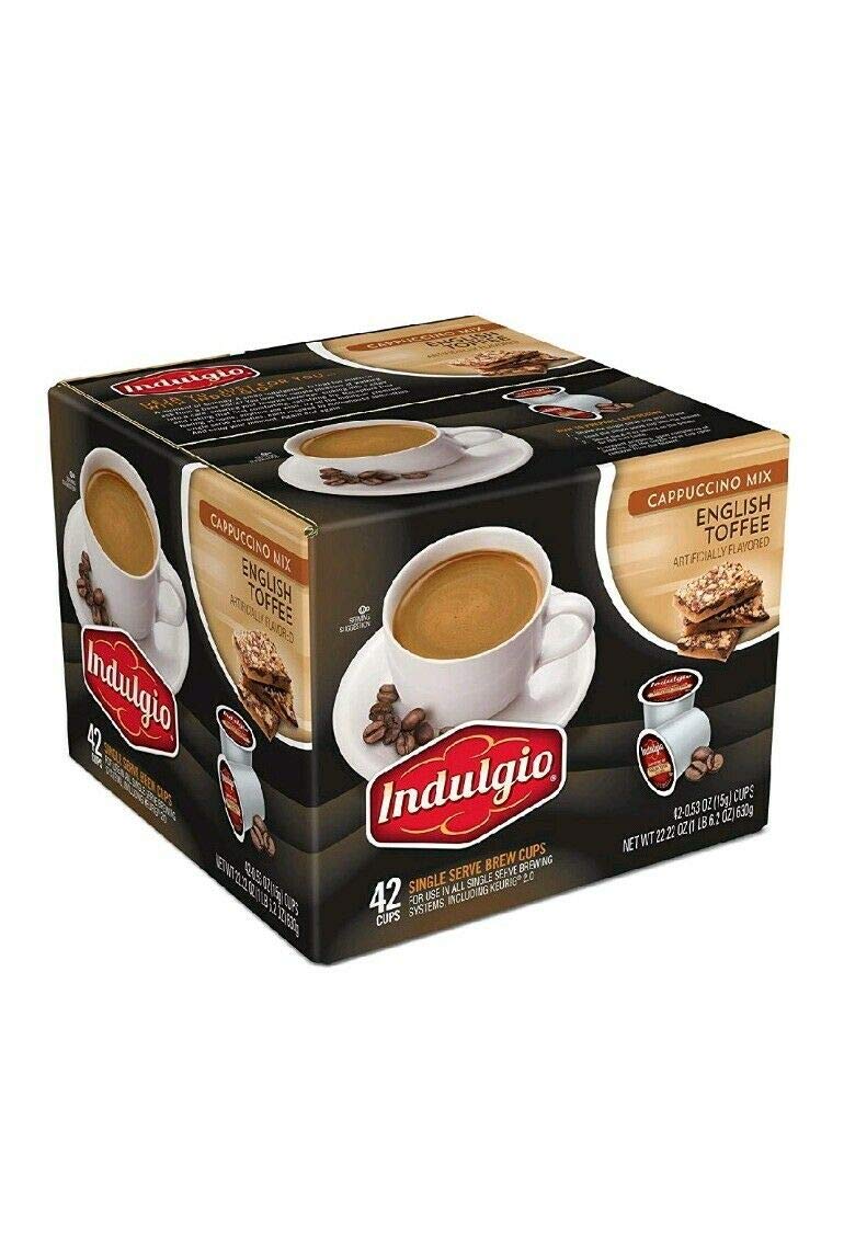 Indulgio English Toffee Cappuccino K-Cups, 42 Count, Compatible with 2.0 Keurig malt-inspired