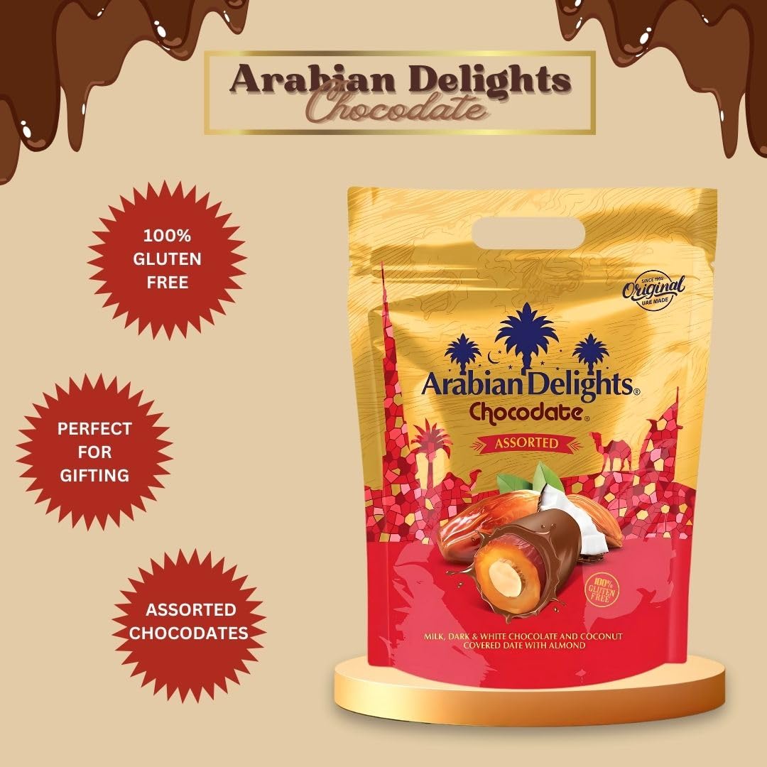 Intense Delish Arabian Delights Chocodate Assorted Pouch 460 Gms - Variety Of Milk, Dark, White & Coconut Flaked Chocolates Cove