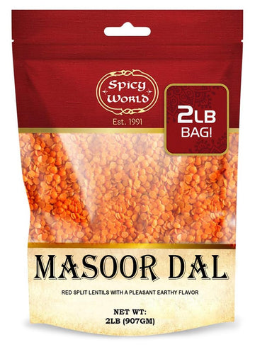 Masoor Dal 2 Pound Bag (32 Oz) - Red Lentils Split - All Natural By Spicy World