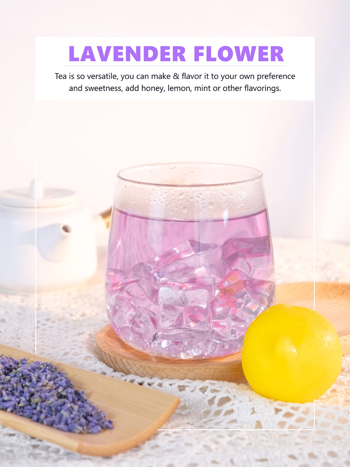 TeeLux Lavender Flowers Tea - Dried Lavender Buds for Drinks & Crafts, Caffeine-free, 4oz
