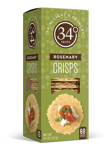 34 Degrees Crisps | Rosemary Crisps | Thin, Light & Crunchy Rosemary Crisps, 12 Pack (4.5oz)