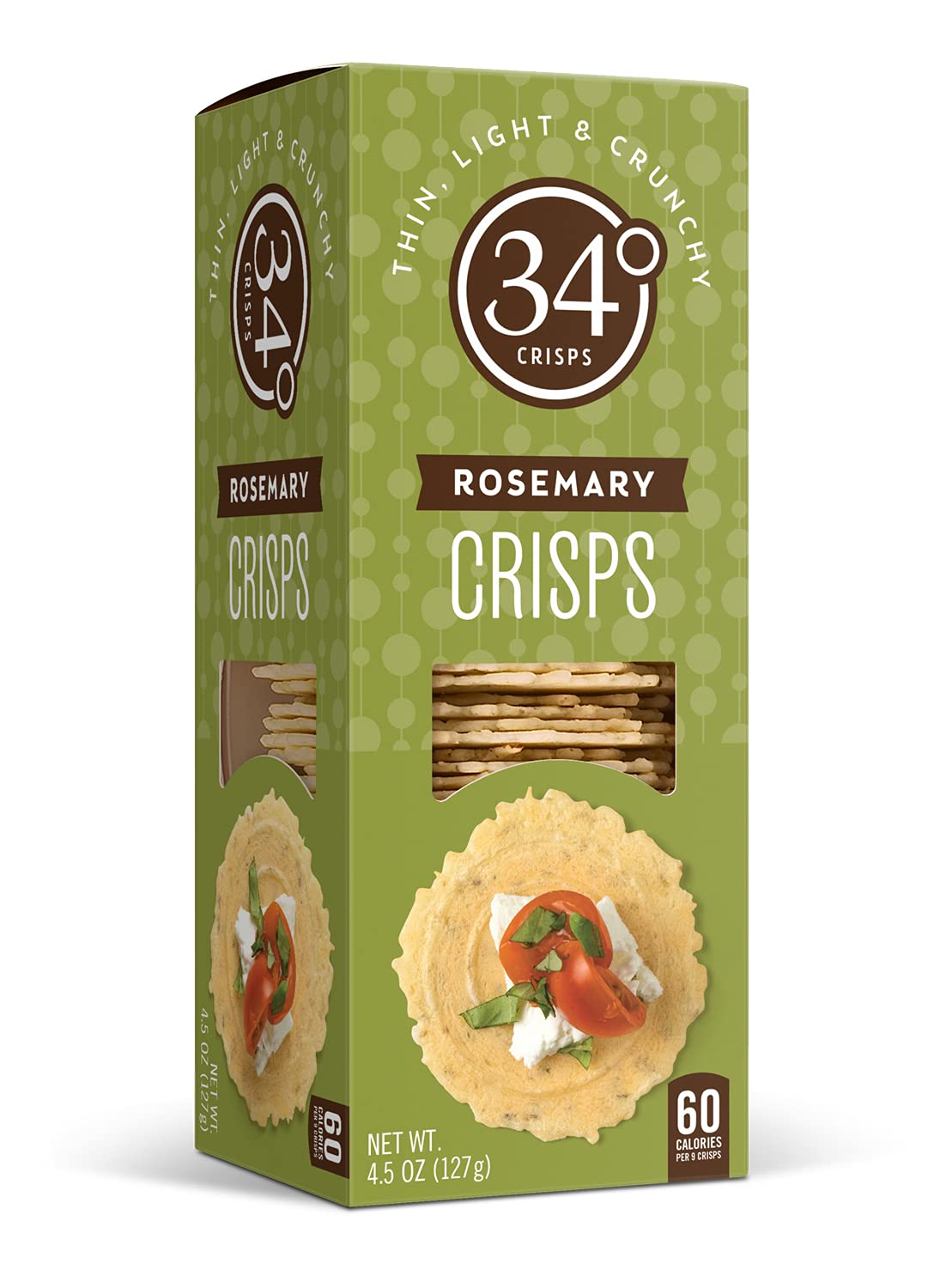 34 Degrees Crisps | Rosemary Crisps | Thin, Light & Crunchy Rosemary Crisps, 6 Pack (4.5oz each)