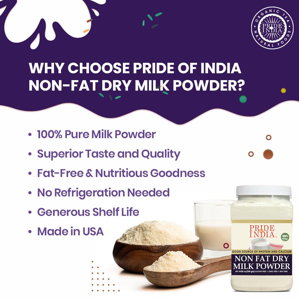 Pride Of India - Nonfat Dry Milk Powder - Protein & Calcium Rich - 1.25 Lbs (20Oz) Jar