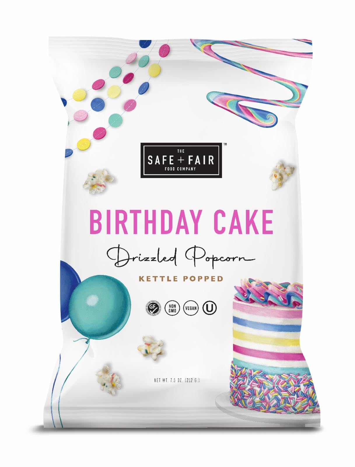 Safe + Fair Birthday Cake Drizzled Popcorn - Gluten-Free, Dairy Free and Vegan Snack - Free From Top 9 Allergens and Artificial 