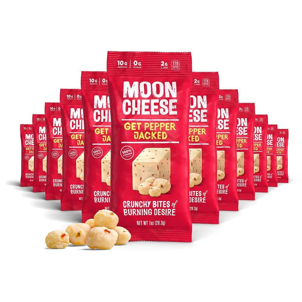Moon Cheese Bites, Get Pepper Jacked, 1-Ounce 12-Pack, 100% Real Cheese Snack, Protein, Keto, After-School Or Lunch Snack