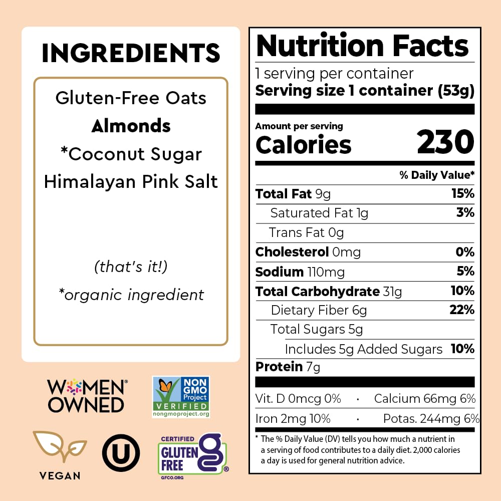 Mylk Labs Almond Gluten Free Oatmeal Cups - Low Sugar Breakfast  High Fiber Thin Rolled Oats  High Protein Instant Oatmeal  Non GMO  Vegan - 6 Pack