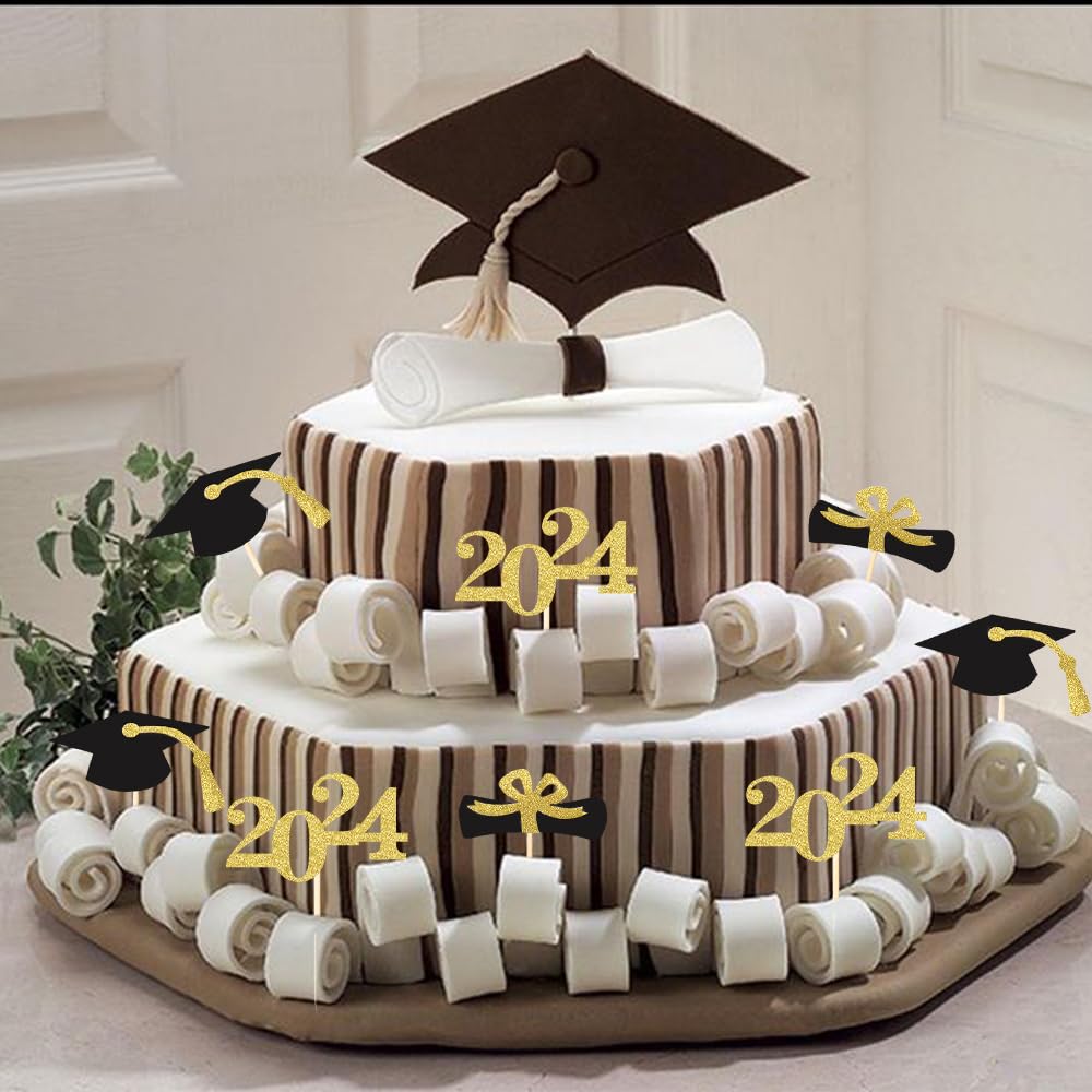 Class Of 2024 Glitter Graduation Cupcake Topper, Food/Appetizer Picks For Graduation Party (Graduation 01)