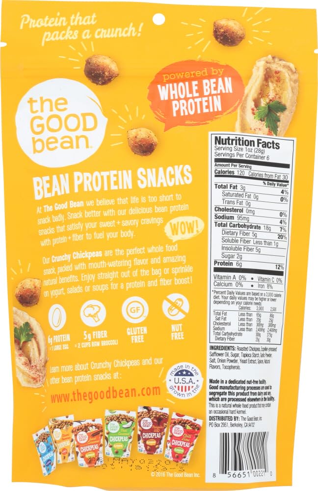 The Good Bean, Chickpea Snk, Clsc Hummus, Pack Of 6, Size 6 Oz, (Gluten Free Gmo Free Vegan) 6