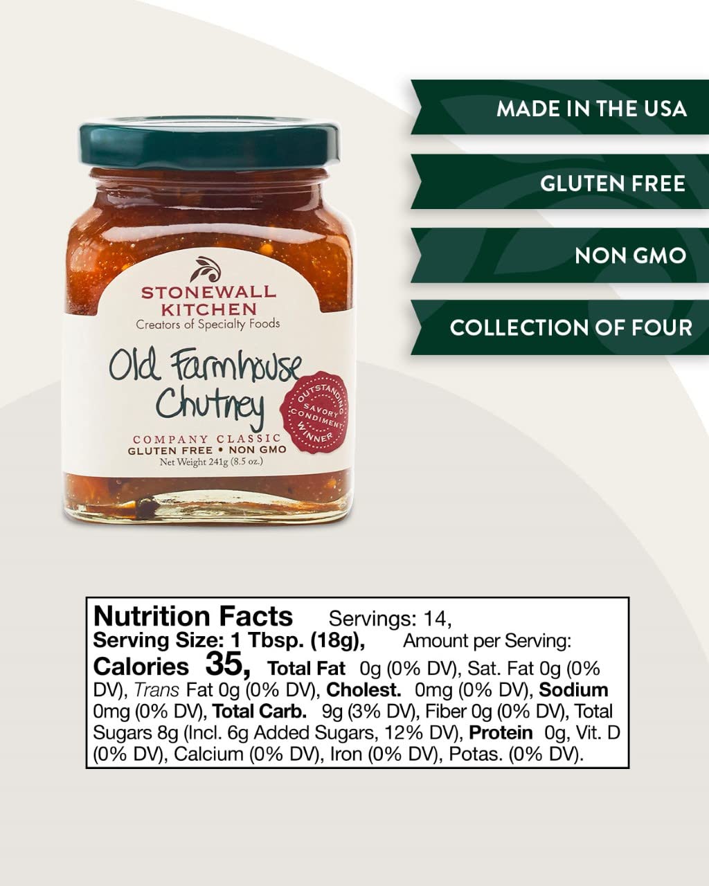 Stonewall Kitchen Old Farmhouse Chutney, 8.5 Ounces, Brown, Model 130802